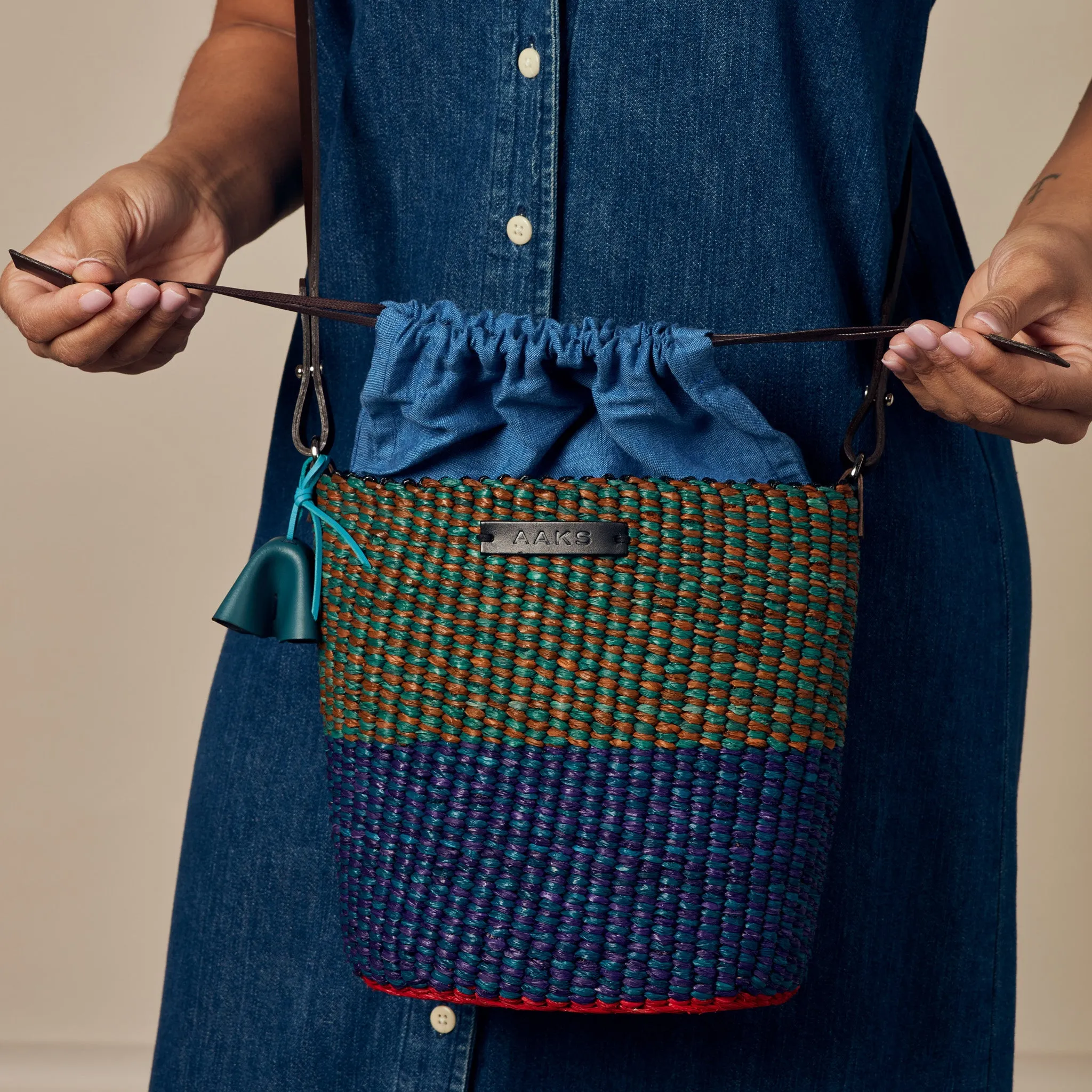 Aaks Raffia Crossbody Bag - Blue/ Green