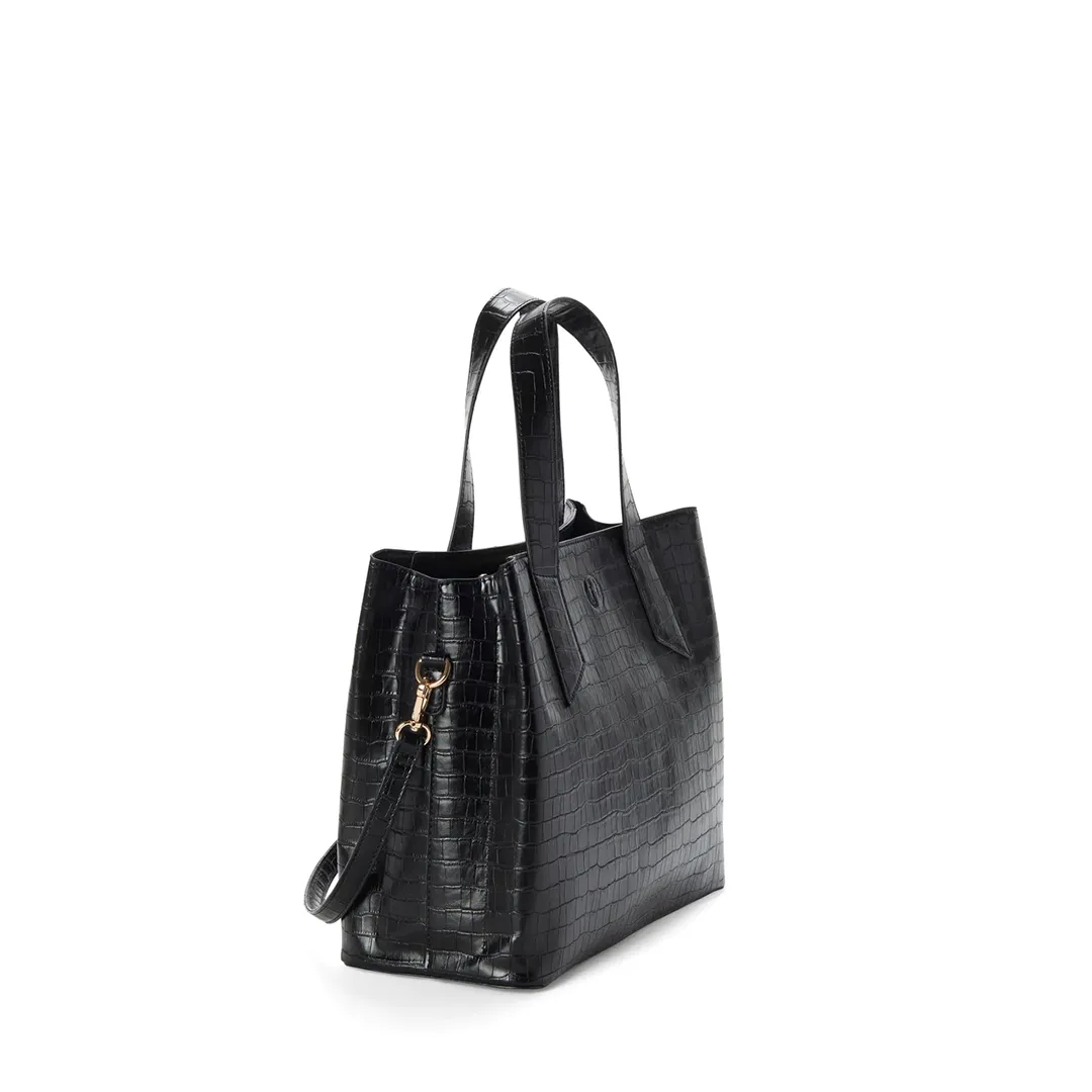 ARIANA Croco Vegan Shoulder Bag - Black