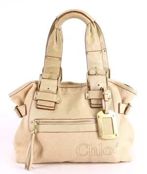 Beige Canvas and Leather Tote Bag