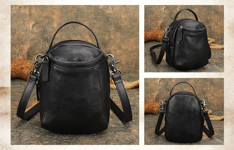 Best Black Gray Leather Womens Phone Shoulder Bag Small Handmade Handbag Purse for Ladies