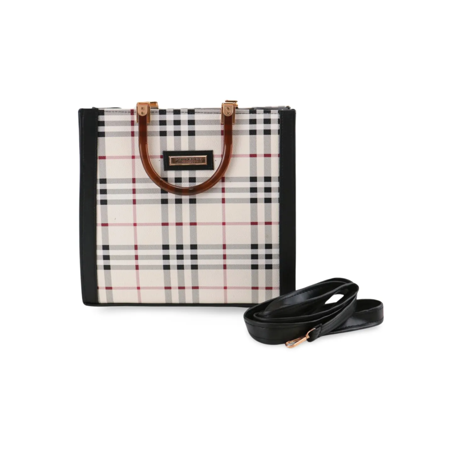 Classic Checked Tote Bag with Detachable Strap