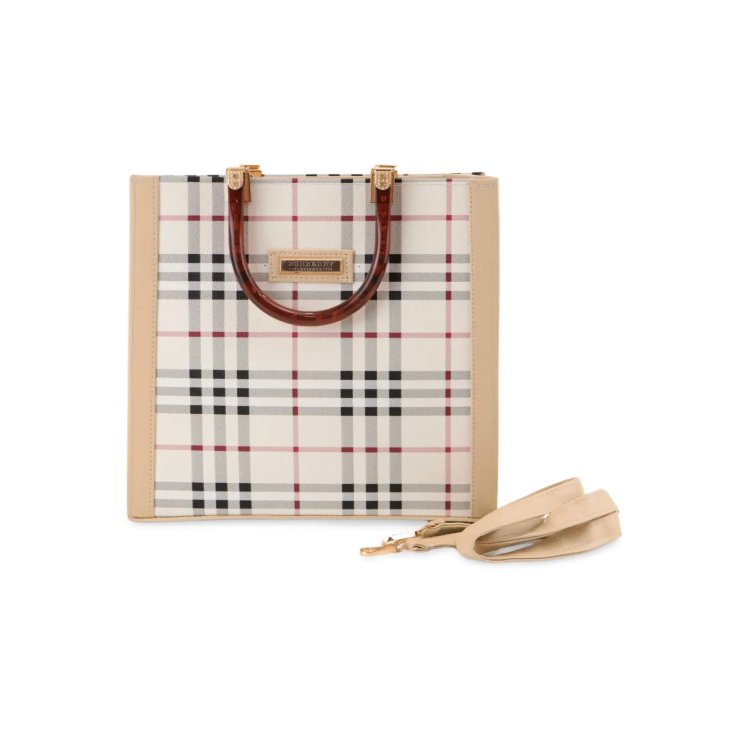 Classic Checked Tote Bag with Detachable Strap