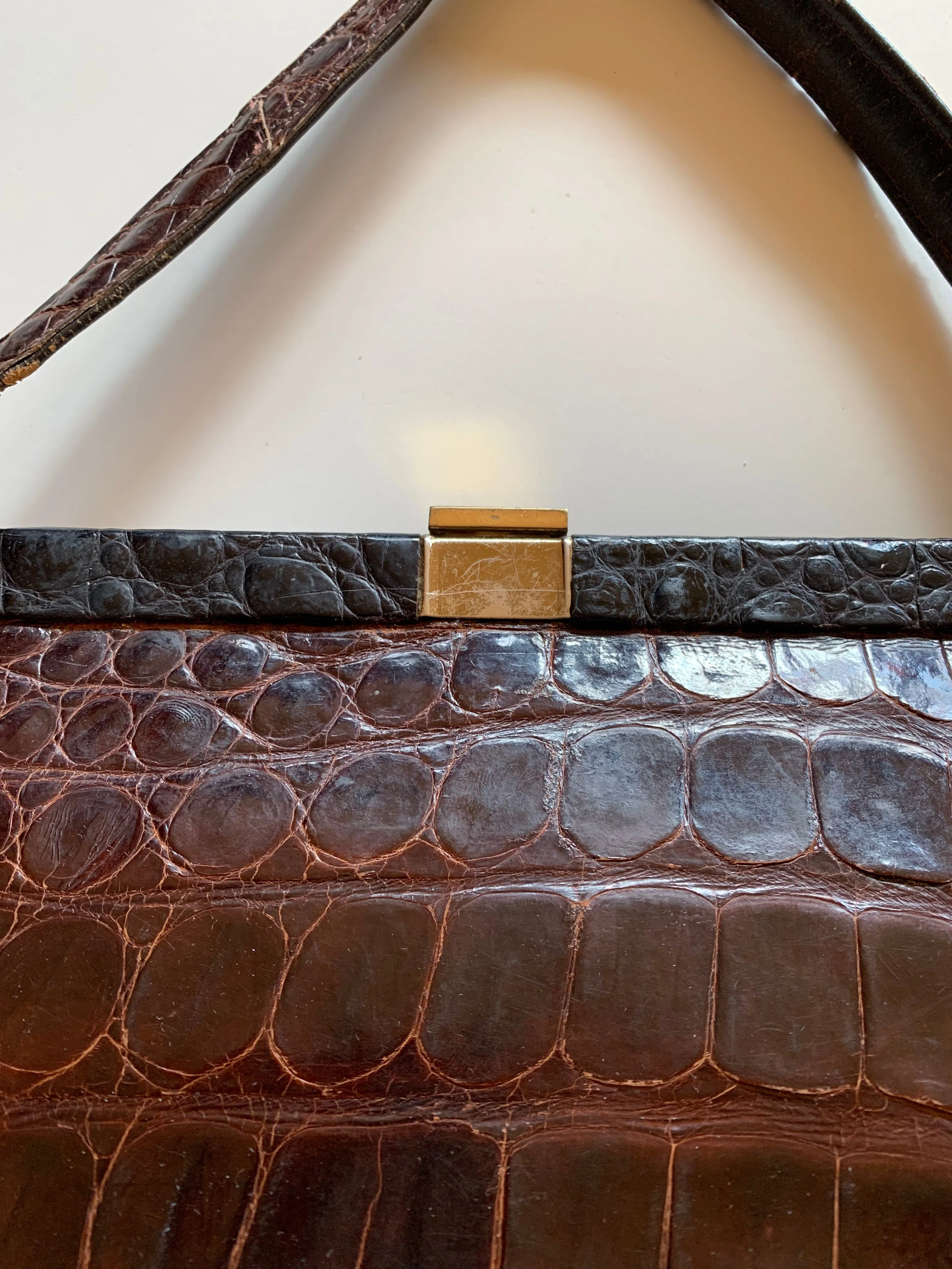 Deep Brown Alligator Skin Handbag circa 1940s