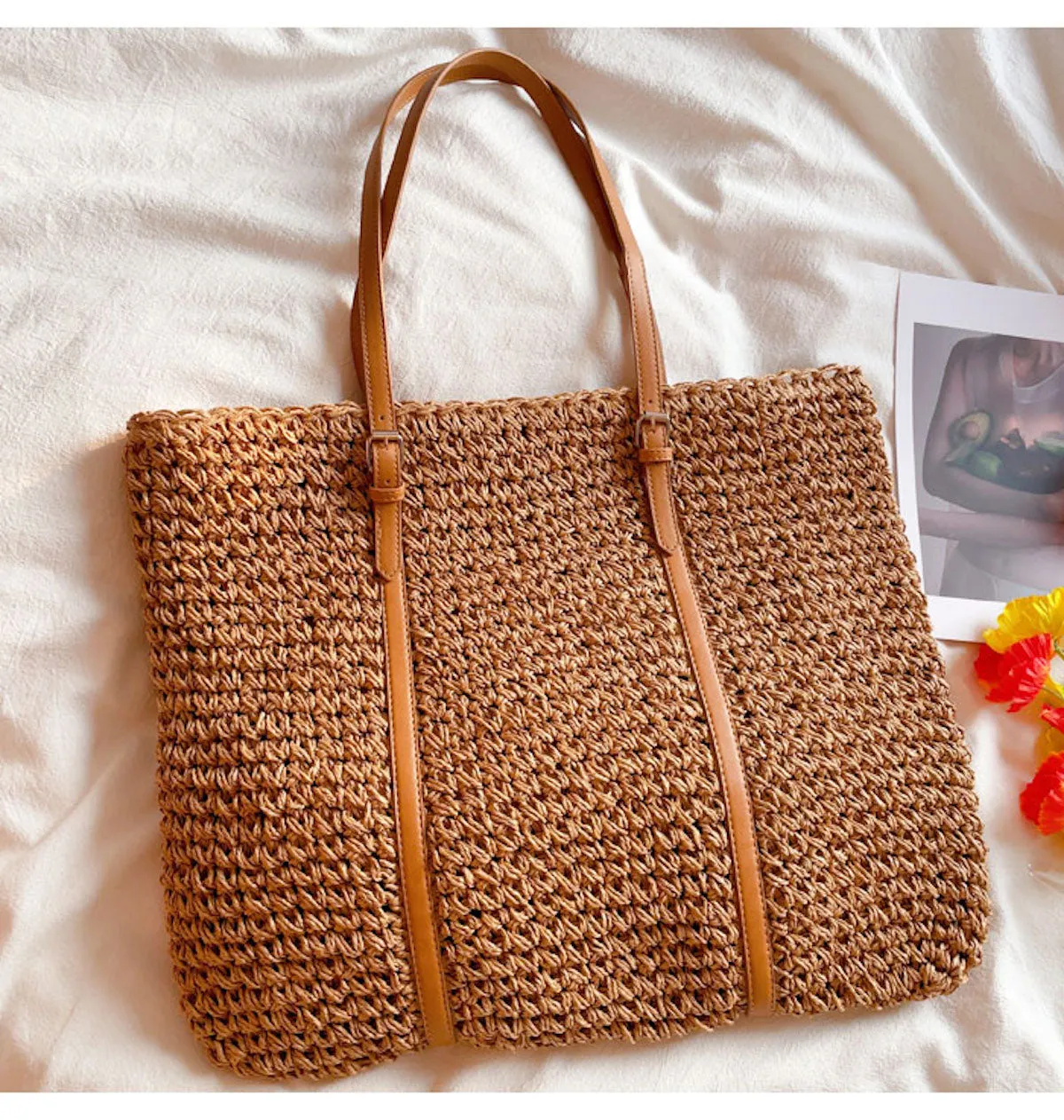 Elena Handbags Chic Large Straw Woven Summer Bag