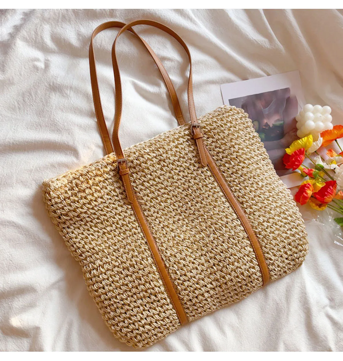 Elena Handbags Chic Large Straw Woven Summer Bag