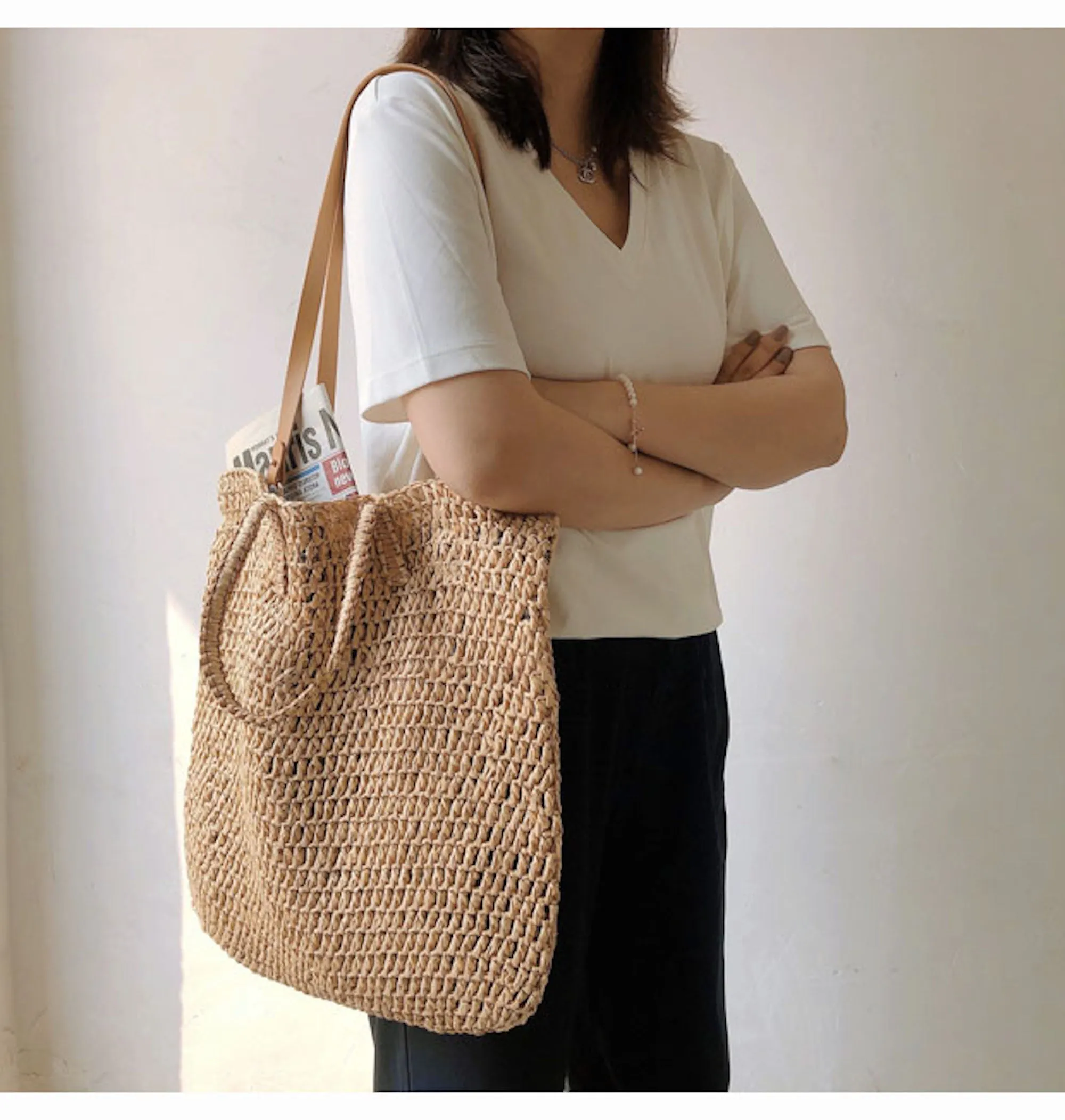 Elena Handbags Minimalistic Straw Woven Tote Bag