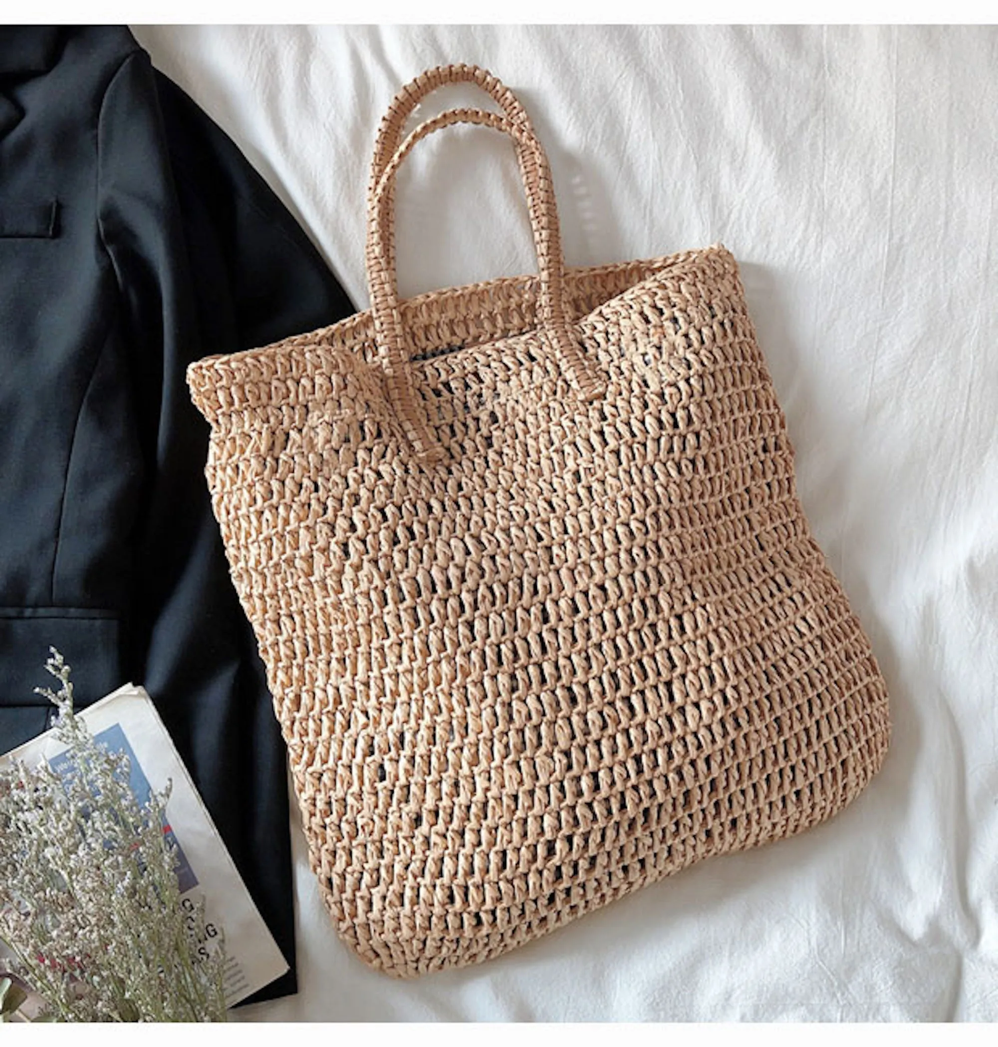 Elena Handbags Minimalistic Straw Woven Tote Bag