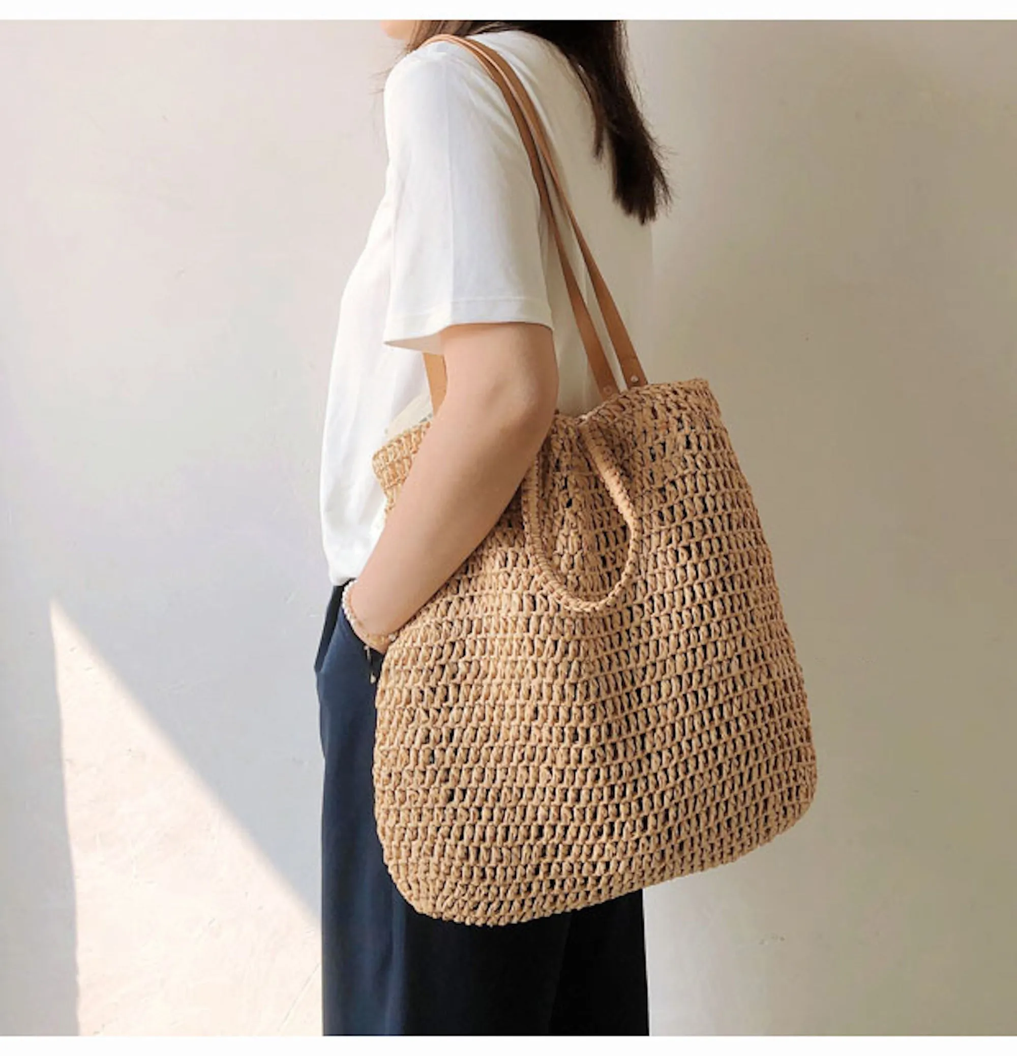 Elena Handbags Minimalistic Straw Woven Tote Bag