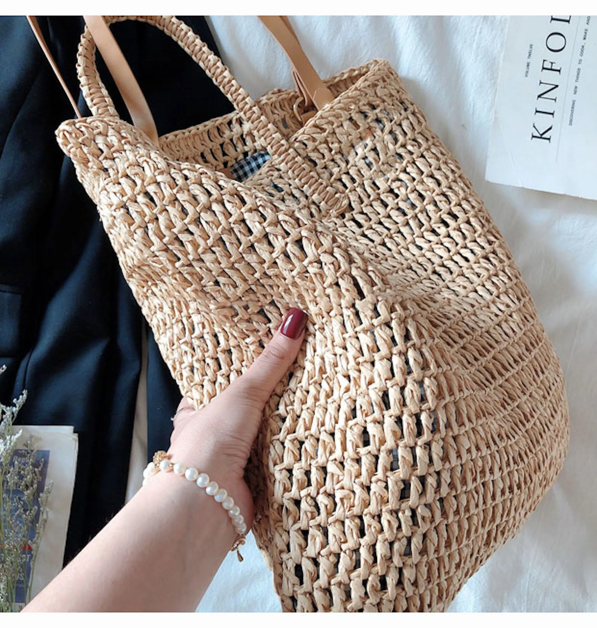 Elena Handbags Minimalistic Straw Woven Tote Bag