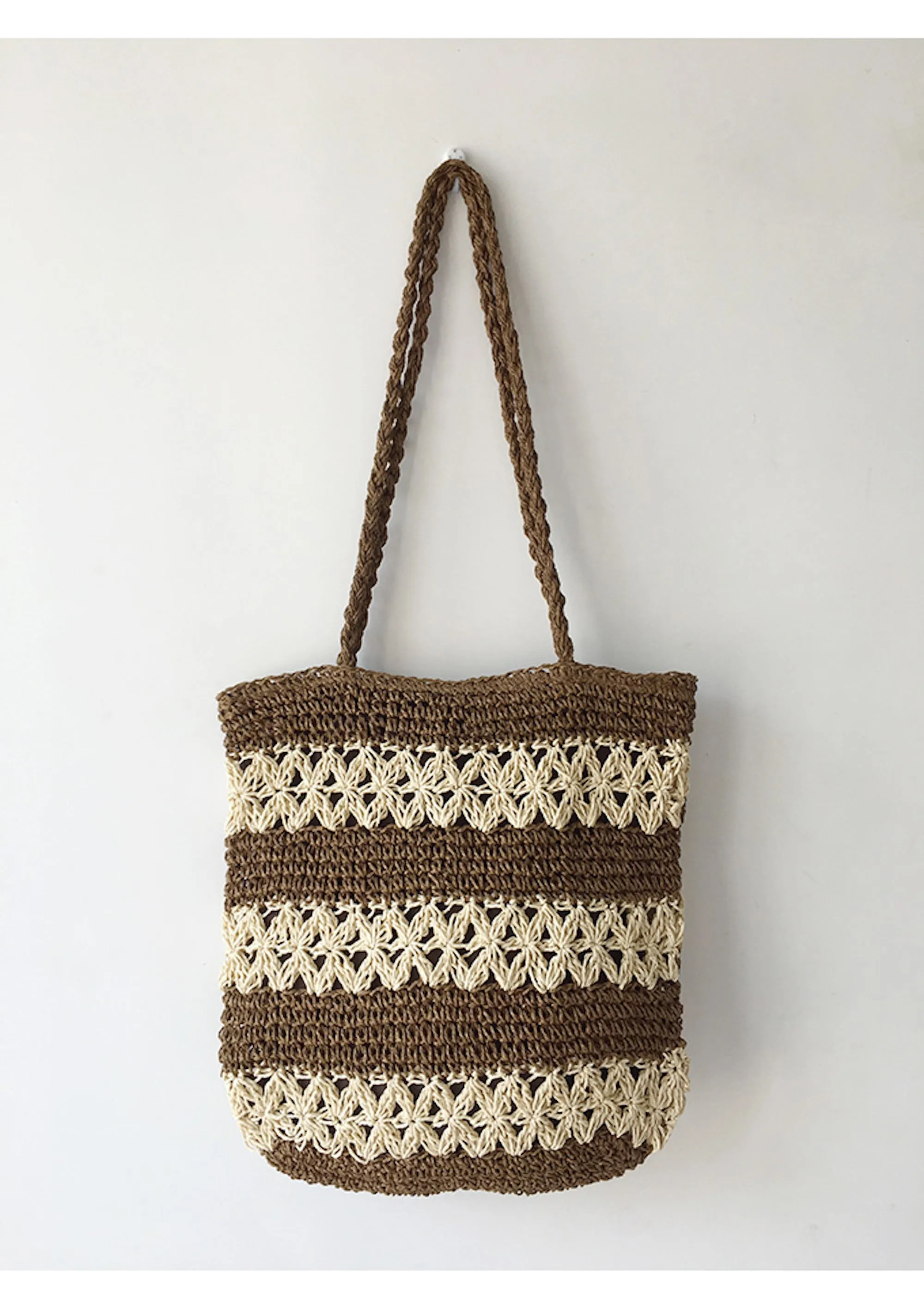 Elena Handbags Patterned Straw Woven Tote Bag