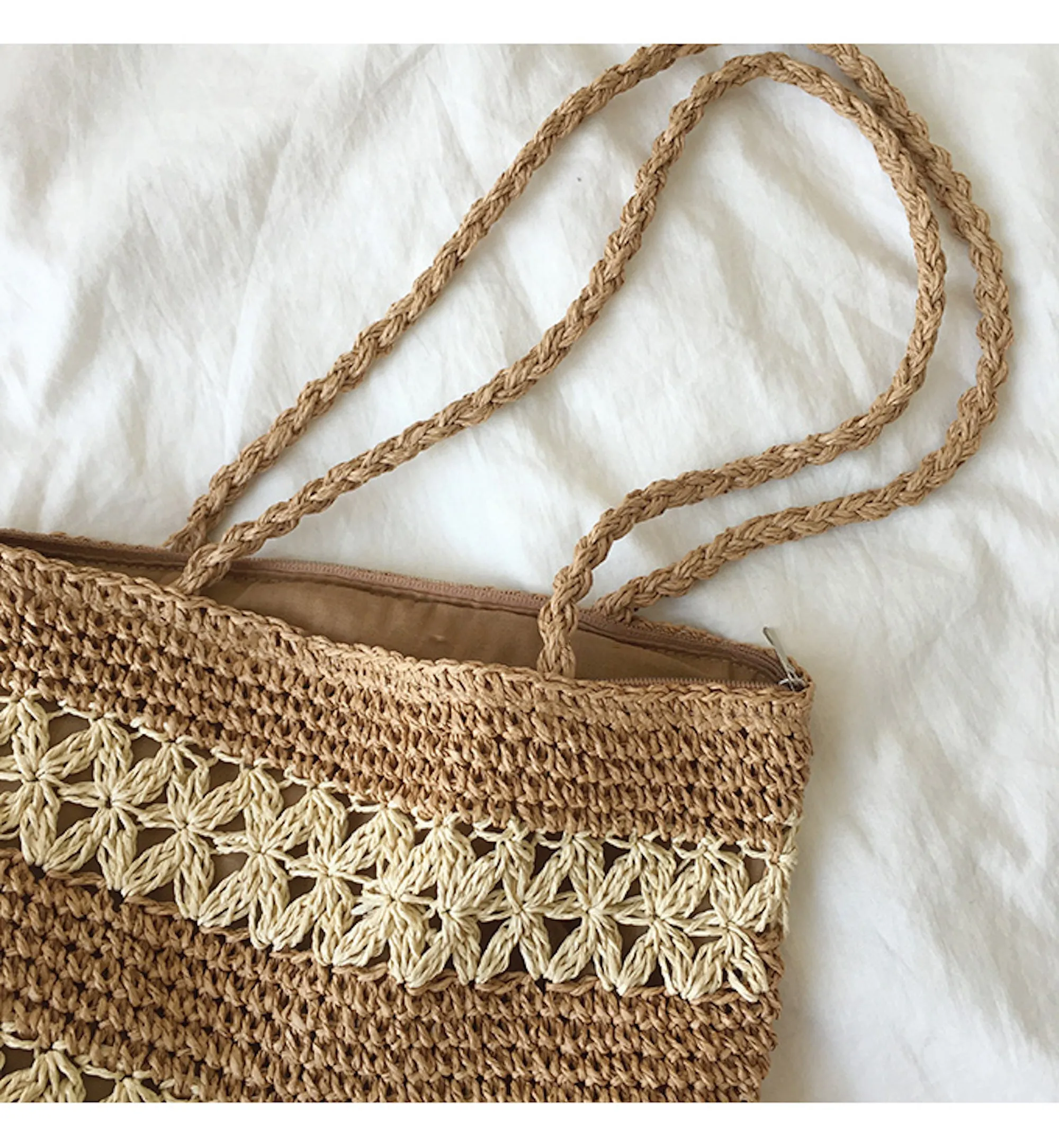 Elena Handbags Patterned Straw Woven Tote Bag