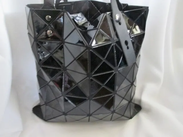 Funky TOTE Vegan Geometric Shoulder BLACK Carryall Pyramid Industrial Shopper Mod