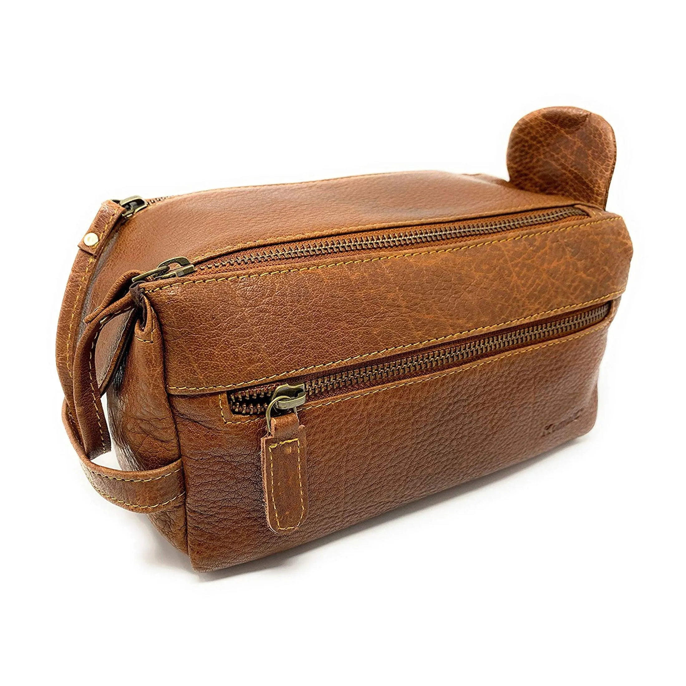 Genuine Buffalo Leather Unisex Toiletry Bag Travel Dopp Kit (Chicago Buff)