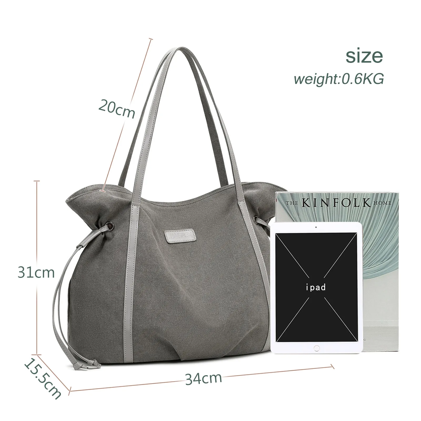 Jansben Canvas Work Tote Bag For Women With Shoulder & Crossbody Strap