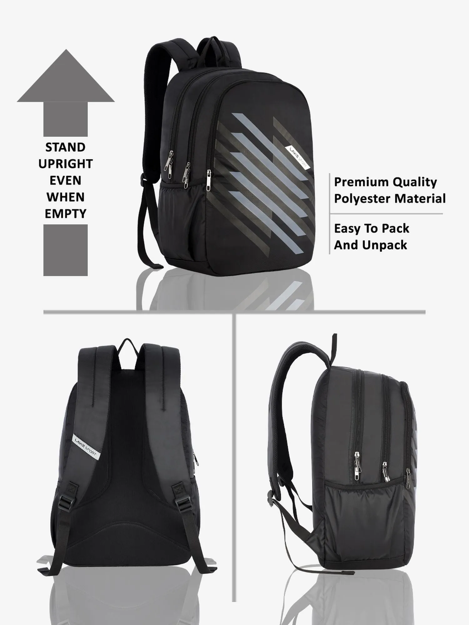 Lavie Sport Charge 36 Litres Laptop Backpack | School College Bag For Boys & Girls Black