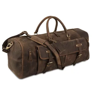 Leather 24 inch Duffel Bag With Shoe Compartment Travel Sports Overnight Weekend Leather Duffle Bag for Gym Sports Cabin Holdall bag