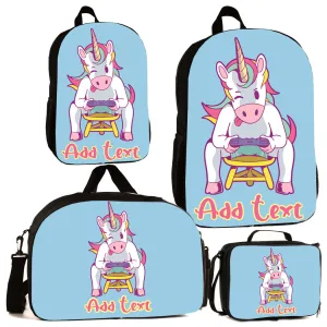 Personalized Full Color Backpacks / Lunch Bag / Duffel Bag - Unicorn Gamer