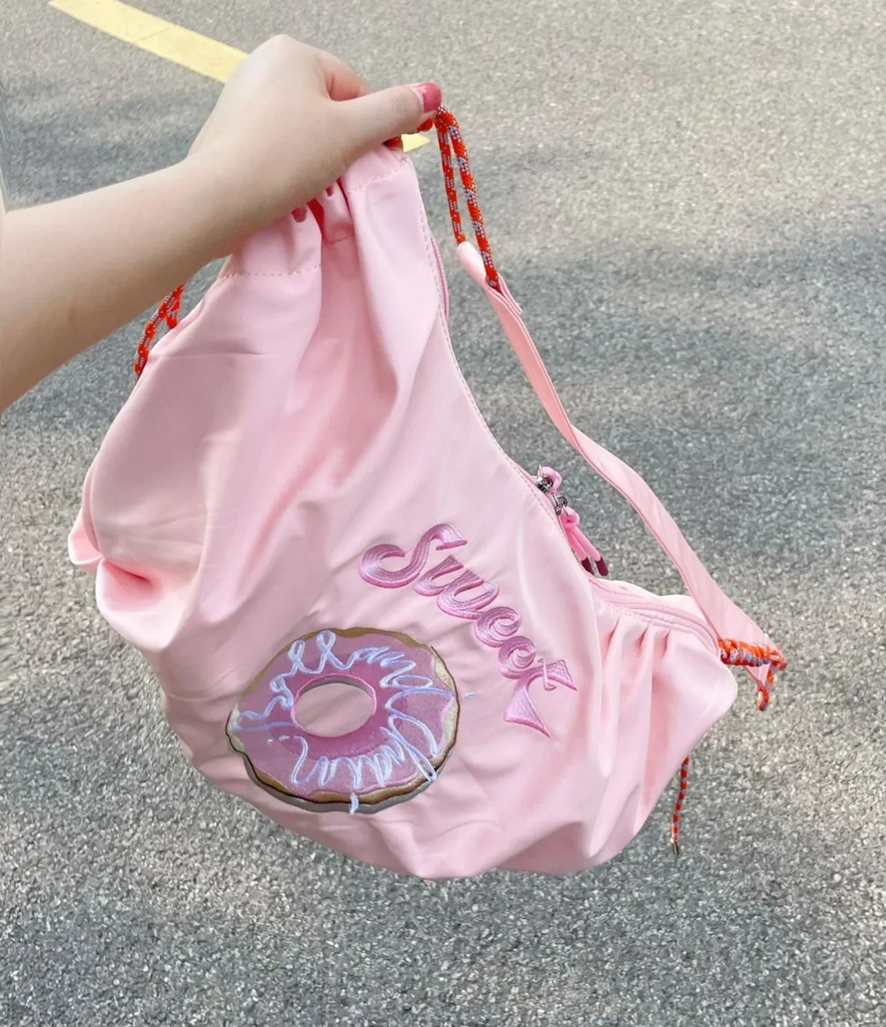 Pink Donut Embroidery Large Capacity Duffel Bag