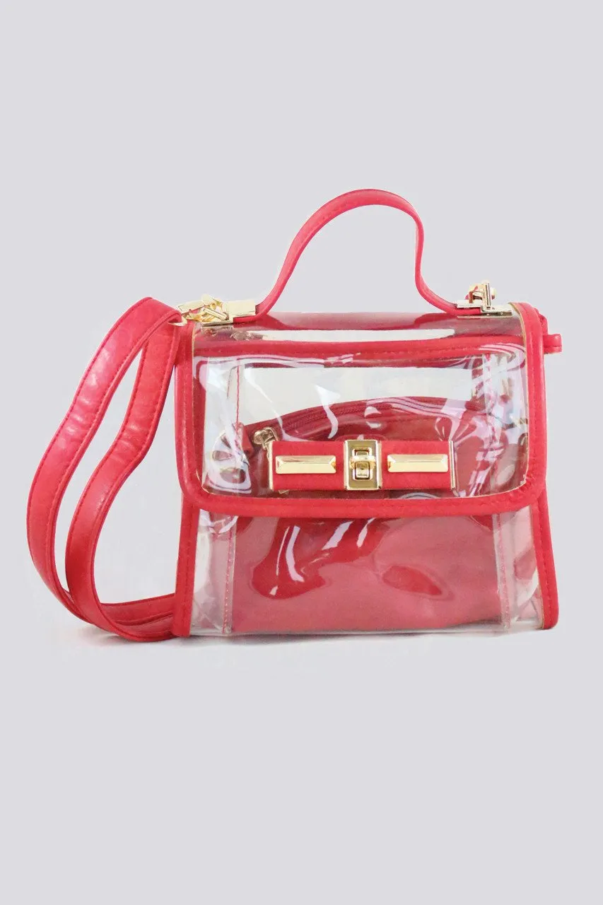 Red Trim Transparent Handbag