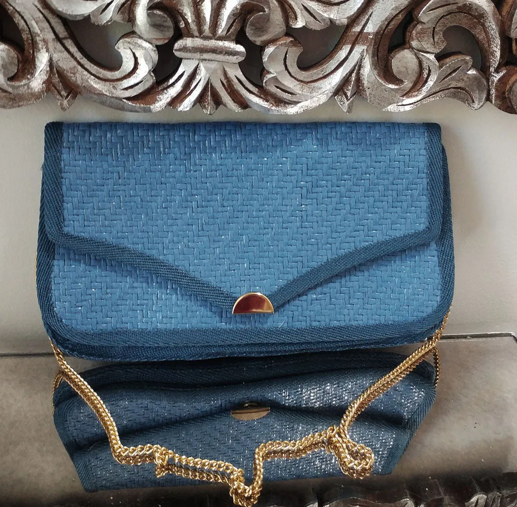 *VINTAGE MADE IN ITALY FASHION IMPORTS BLUE STRAW PURSE - PERFECT FOR SPRING & SUMMER